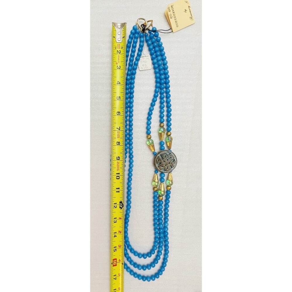 VTG Rosemary G Ro-Do Saks 5th Ave Tibetan Button Blue Quartz Crystal Necklace - Picture 2 of 9